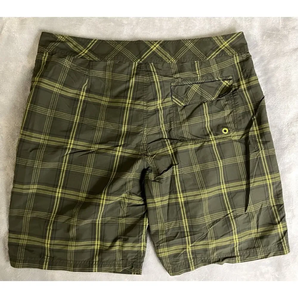 PrAna Men's Size 36 UPF 50+ Board Shorts Unlined Plaid Swim Surf Trunks Pockets
